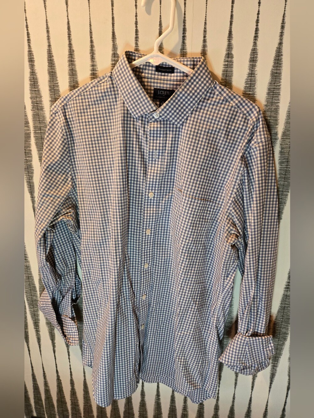 J. Crew Blue and White Gingham Button-Down Shirt Size LARGE